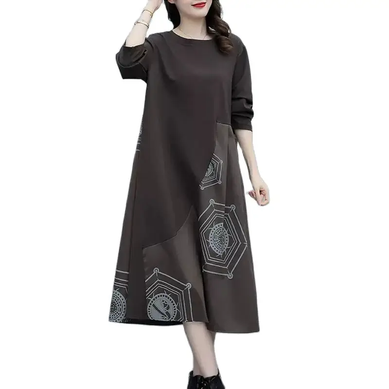 Primavera outono vestido 2023 casual meia-idade vestido da mãe de meia-idade ederly roupas femininas retro solto vestido bd648