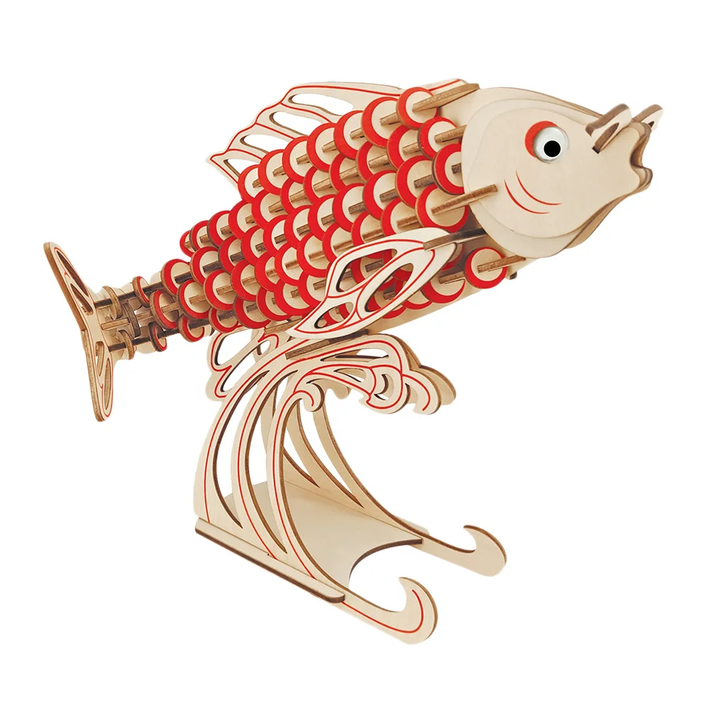 ชุดตัวต่อปลาคาร์พ 3 มิติ ทำจากไม้ DIY สำหรับเด็ก เกมเสริมพัฒนาการ ชุดสร้างสรรค์ตกแต่งห้อง ของขวัญสำหรับเด็ก ของเล่นตัวต่อไม้