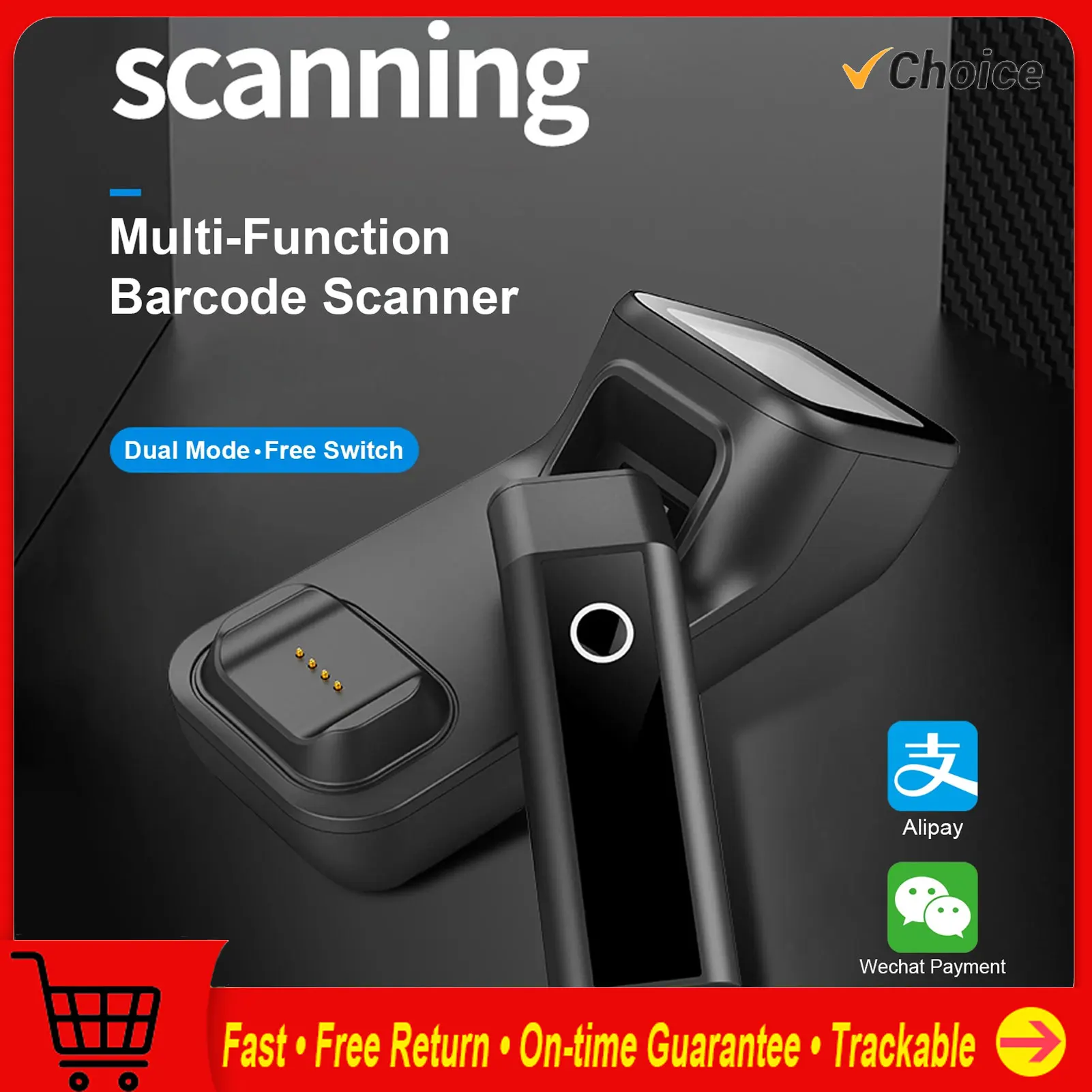 3-in-1 Barcode Scanner Handheld 1D/2D/QR Bar Code Reader Support BT & 2.4G Wireless and USB Wired Warehouse Mobile Payment