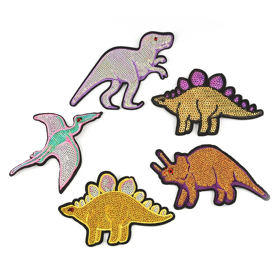 Embroidery Sequin Sewing Iron On Dinosaur Patches For Clothing Thermoadhesive Adhesive Transfer Appliques Stitch Stuff Stickers