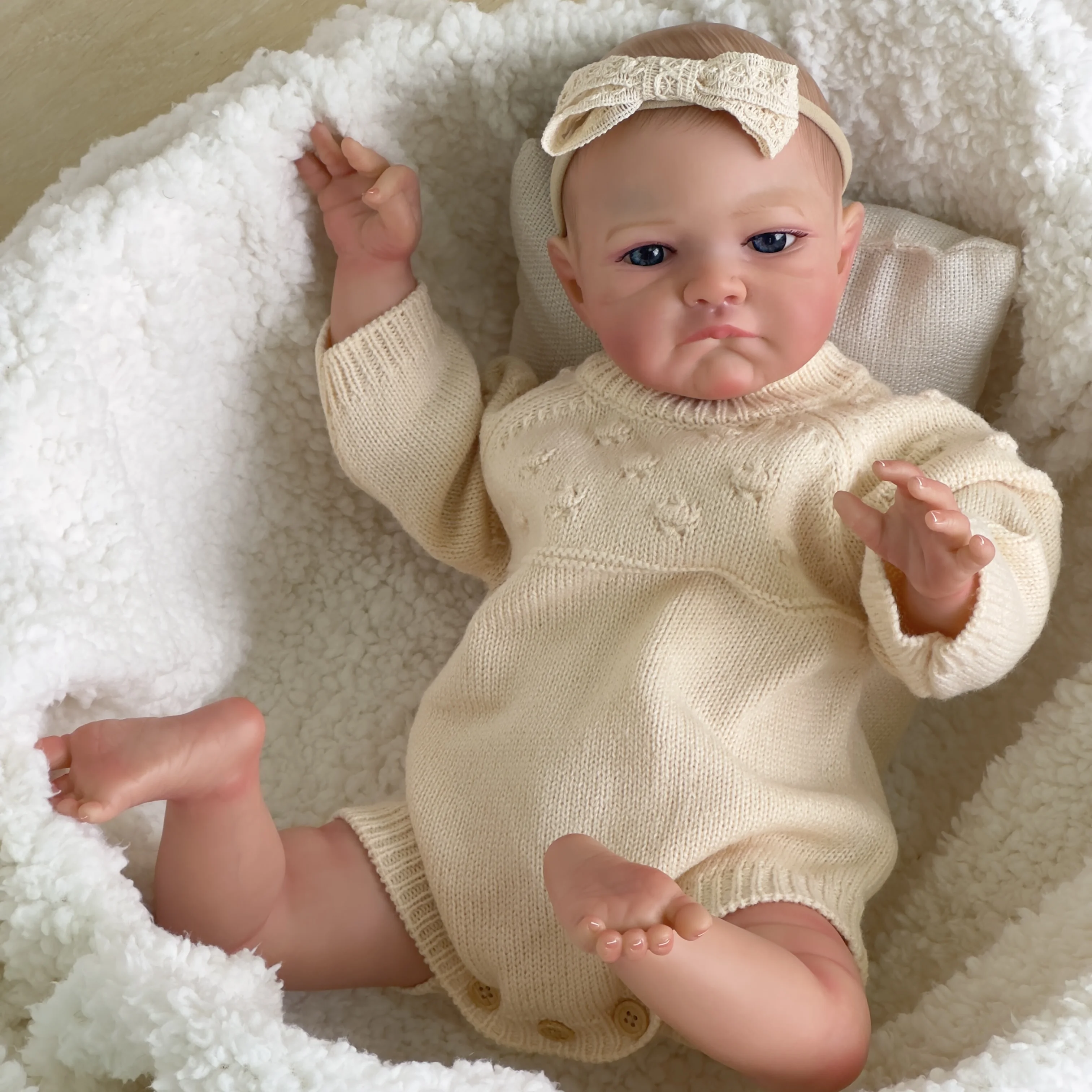 

SANDIE 20inches Already Painted Finished Reborn Baby Doll August Awake Baby 3D Painting with Visible Veins