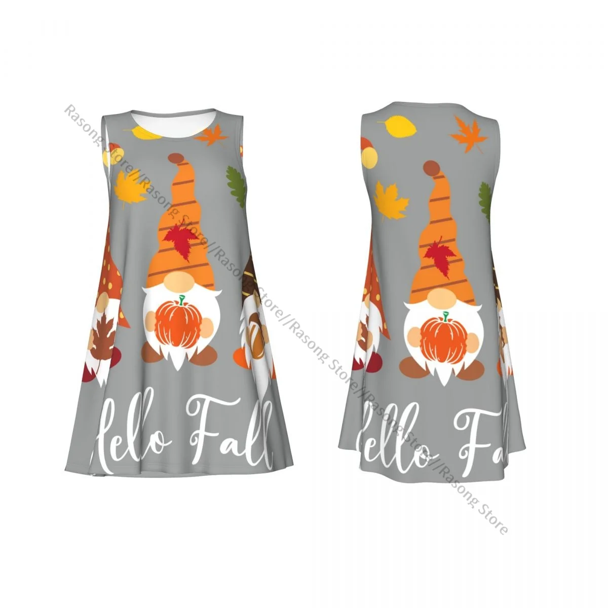 فستان نسائي صيفي كاجوال فساتين تي شيرت لتغطية الشاطئ فستان Hello Fall Gnomes Harvest Illustration Tank