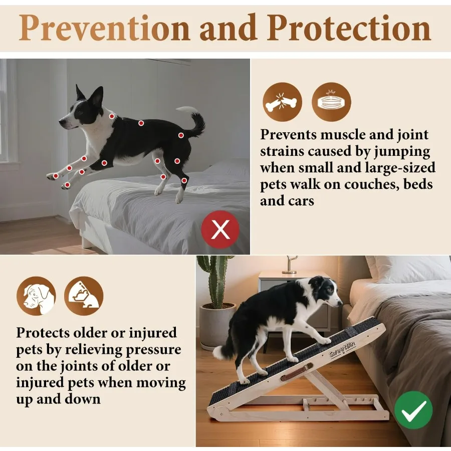 Rampa para perros para cama Rampa plegable para perros de pequeño a grande para sofá 6 Altura ajustable de 12 a 24 escaleras con estera de alta tracción Woo