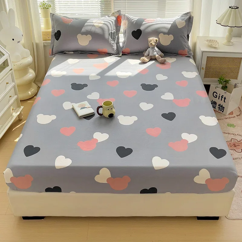 The New Item Fitted Sheet Cotton Printed Bed Cover Breathable Skin Friendly 360-degree Wrap with Elastic Mattress Cover Bedding