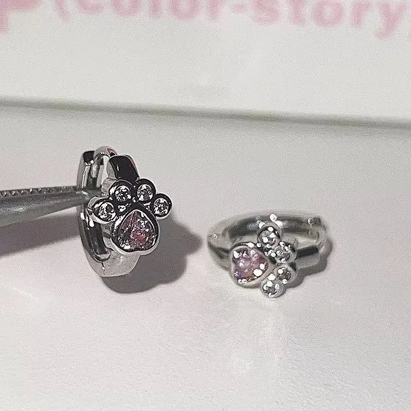 

925 Sterling Silver Geometry Cat Claw Pink Love Heart Zircon Hoop Earring for Women Fine Jewelry High Luxury Vintage Accessories