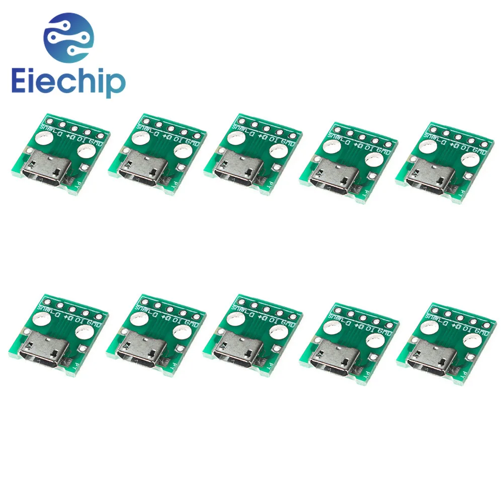 10PCS MICRO To DIP 5P PCB MICRO PCB Test Board FR-4 Fiberglass 13. 3*15. 6MM USB Female 2.54mm  Electronics