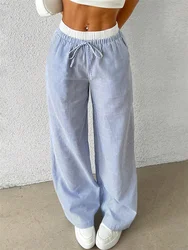Women's Casual Striped Woven Wide Leg Pants Fall Winter 2025 Casual Stylish Full Length Trousers Y2K Clothes Streetwear