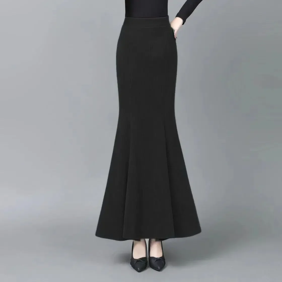 Autumn Winter Thick Patchwork Mermaid Trumpet Chenille Maxi Long Skirts Black Rosy Red Green Velvet Ankle Length Skirts