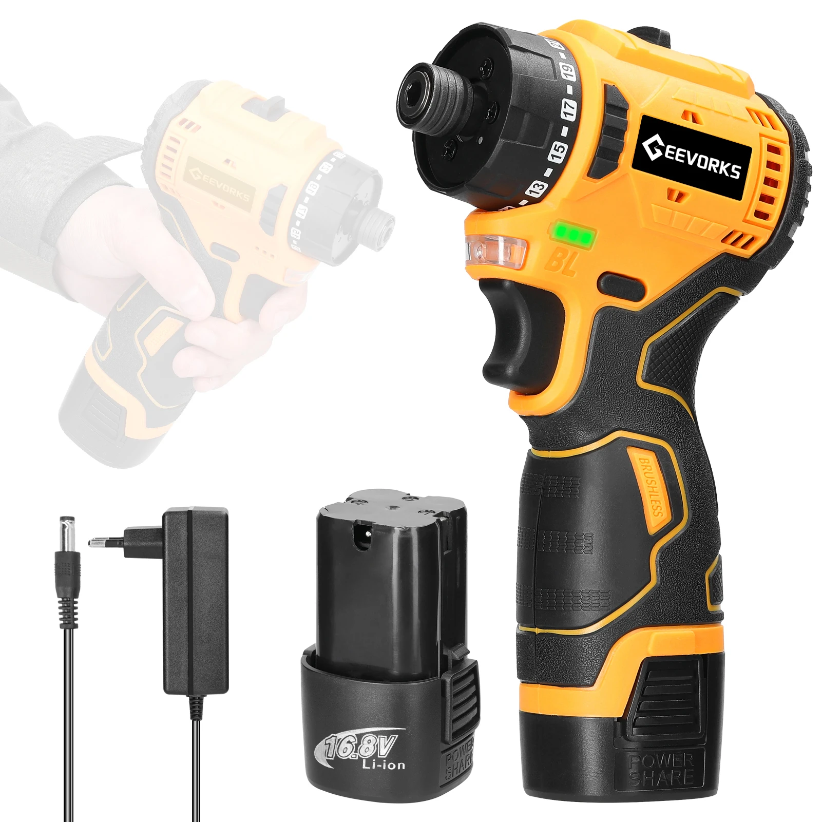 16.8V Brushless Lithium Electric Screwdriver 55Nm Torque Electric Drill Repairing Tool Rechargeable Screwdriver DIY Power Tool