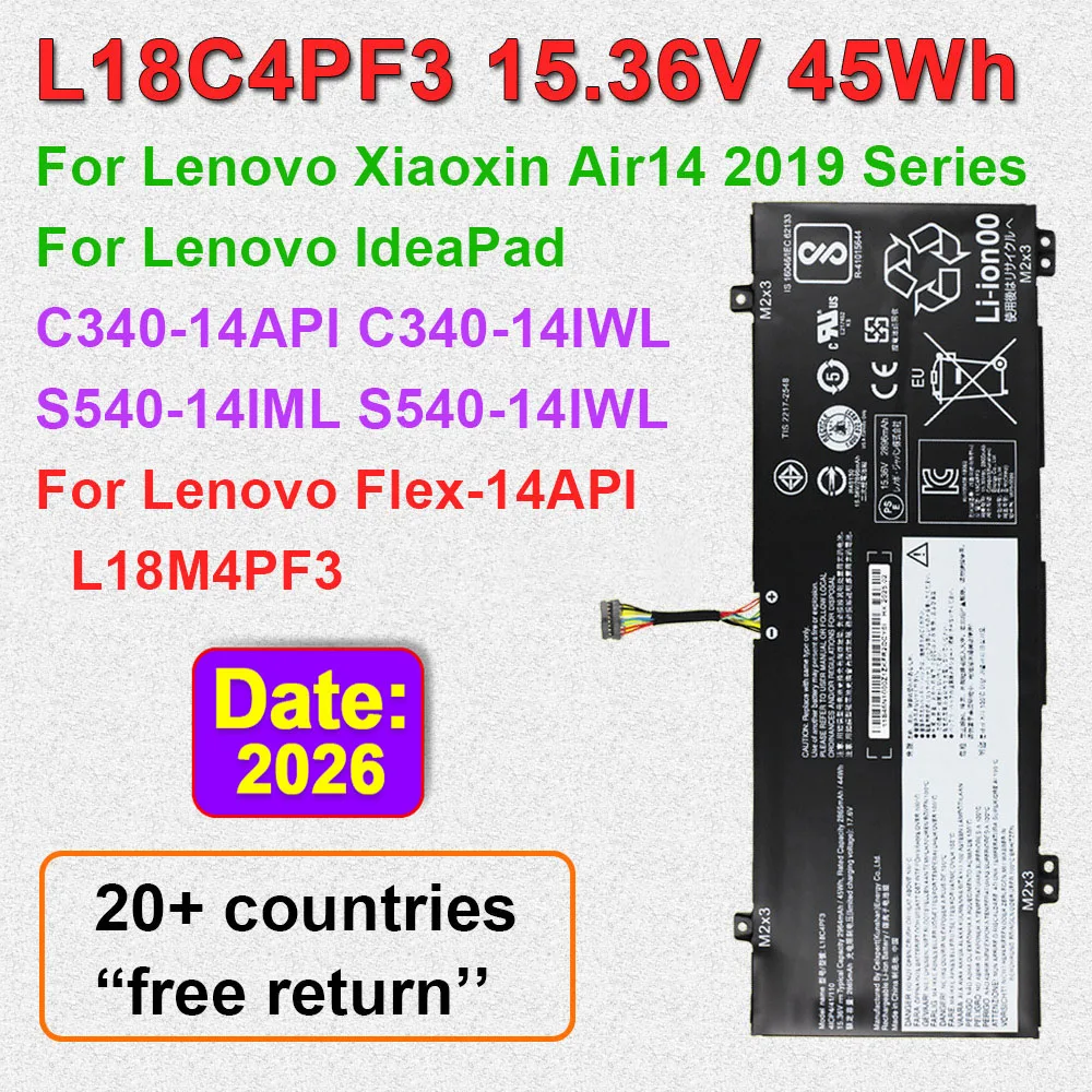 DODOMORN L18C4PF3 L18M4PF3 For Lenovo IdeaPad C340-14API 14IML S540-14IWL Flex-14API Xiaoxin Air14 2019 Laptop Battery 45Wh OEM