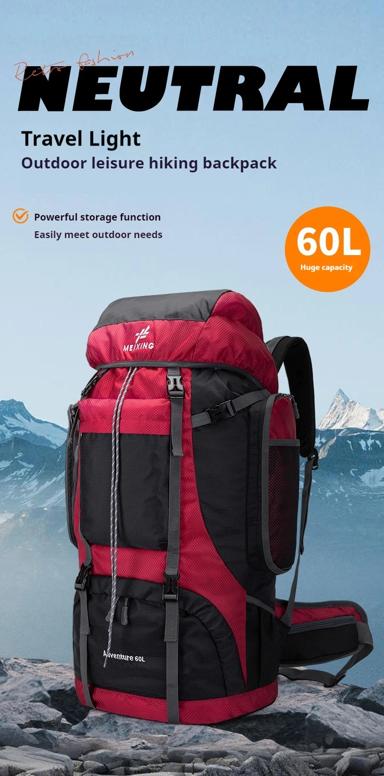 

A094 60L Outdoor Large-capacity Travel Backpack With Multi-compartment Storage Technology Fabric Lightweight for Mountaineering