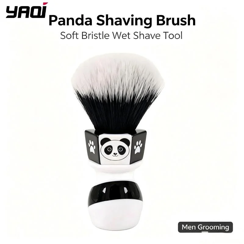 YAQI Panda Shaving Brush Soft Synthetic Bristle Resin Handle Classic Wet Shave Brush for Men Beard Lather Grooming Accessory