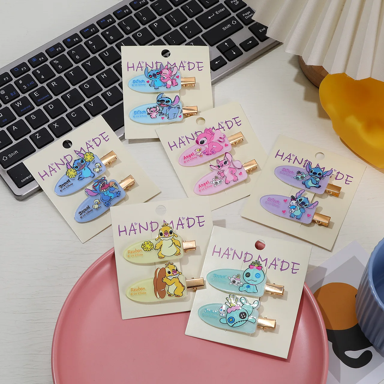 Disney Anime Stitch Acrylic Hairclips Baby Girls Cartoon Hair Accessories Traceless Hair Clip Kawaii Girl Gifts Toy Random 1pair