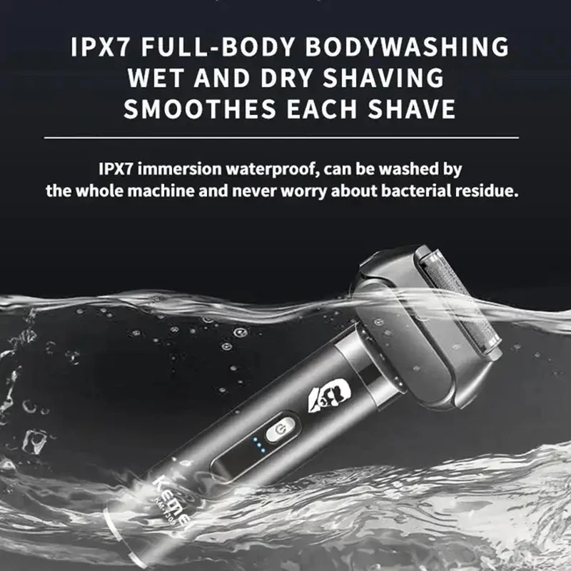 Kemei 4-Blades Electric Razors For Men Wet Dry Rechargeable Electric Shavers Beard，Facial，Stubble，Balds Head Shaving Machine