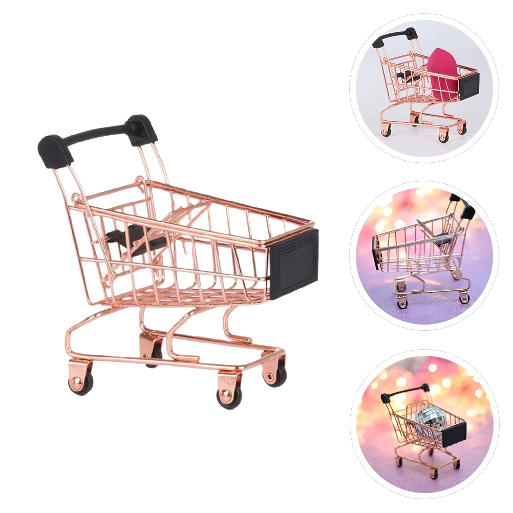 

Shopping Cart Mini Supermarket Toy Play House Storage Figurine Trolley Iron Simulation