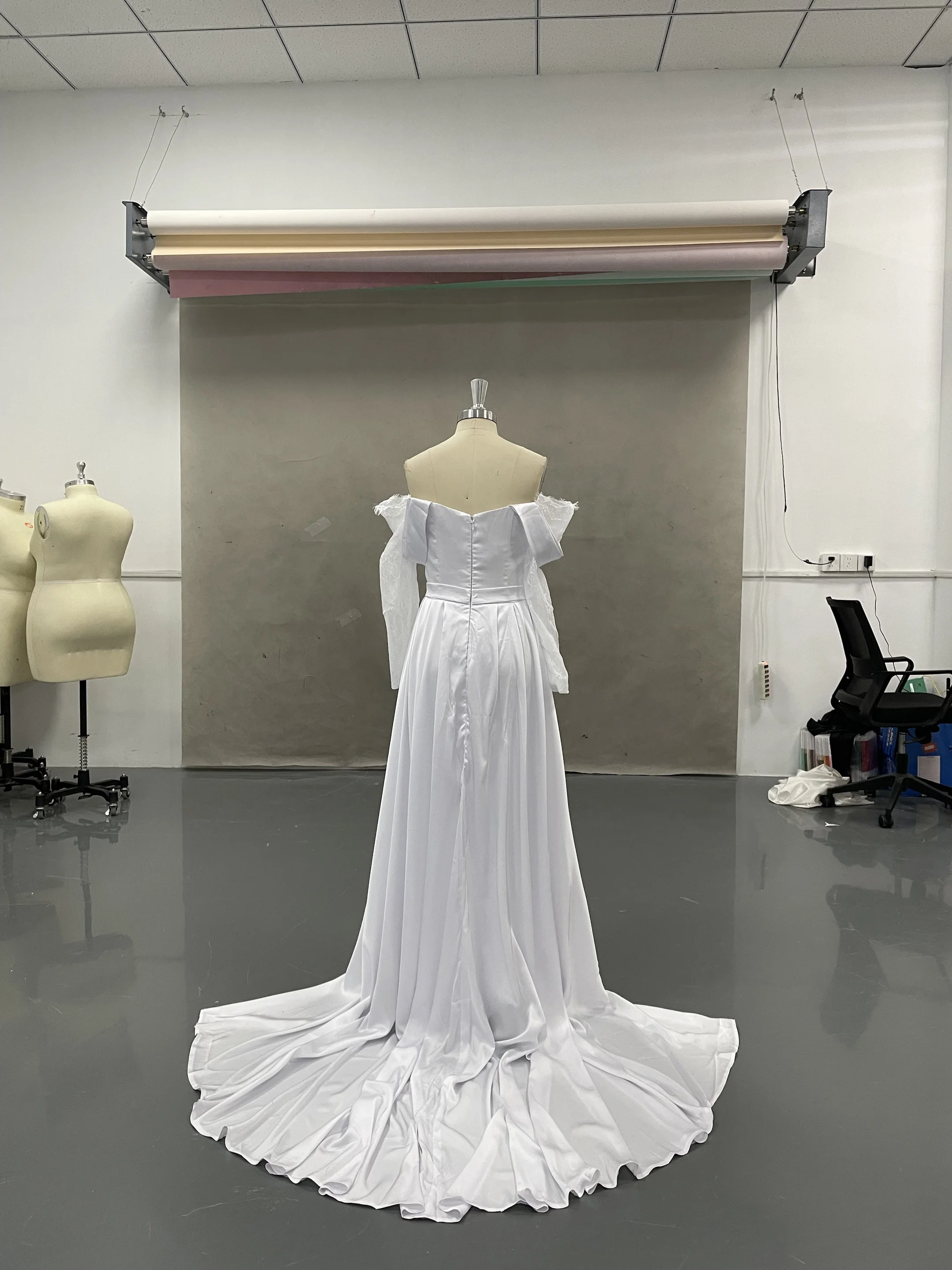 Eightale Boho Wedding Dresses Strapless Long Sleeves Customized Satin Mermaid Lace White Bridal Gown Vestidos De Novia