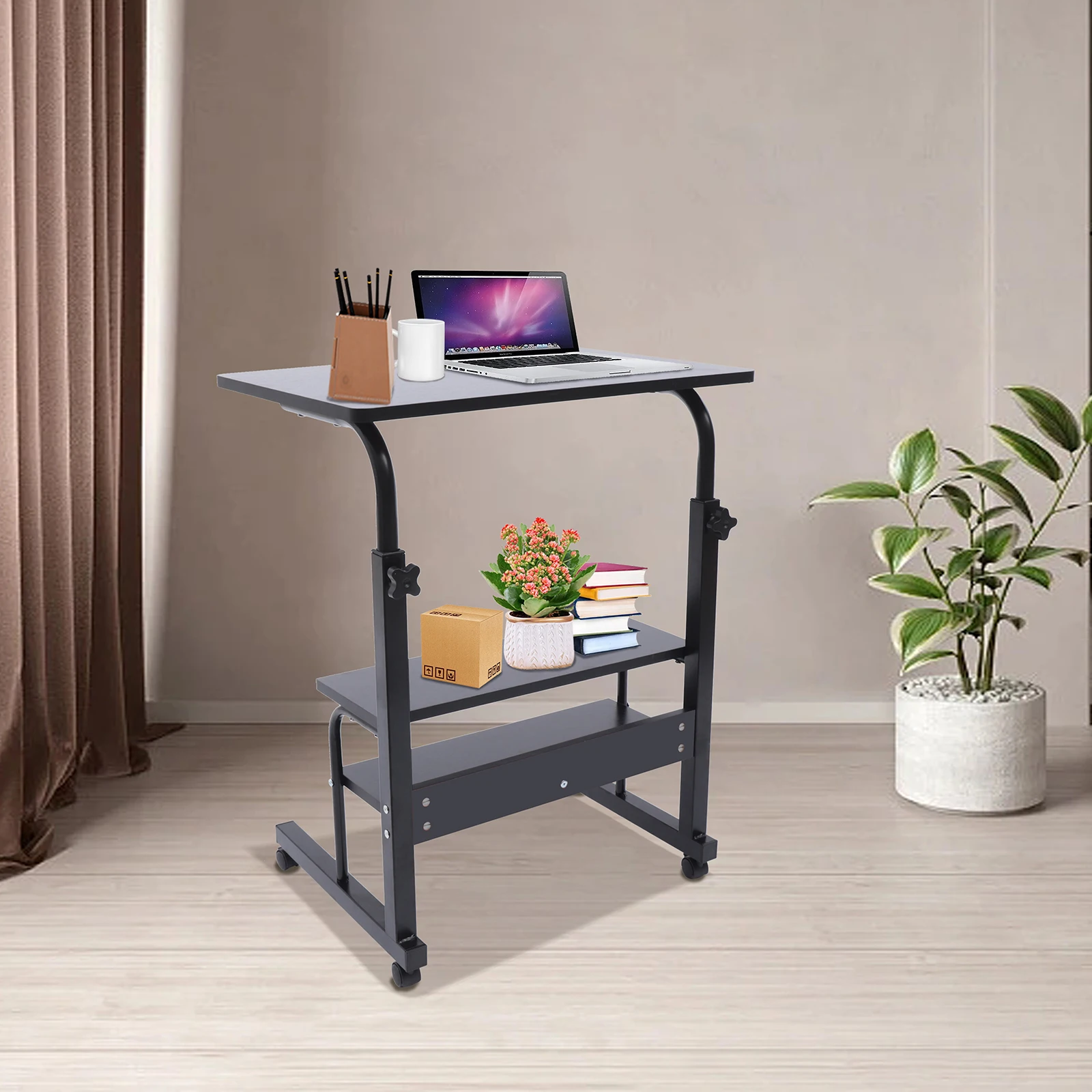 Mobile Adjustable Bedside Table Mobile Laptop Table w/ Wheels Space-saving Portable Mobile Laptop Table Liftable Computer/Office
