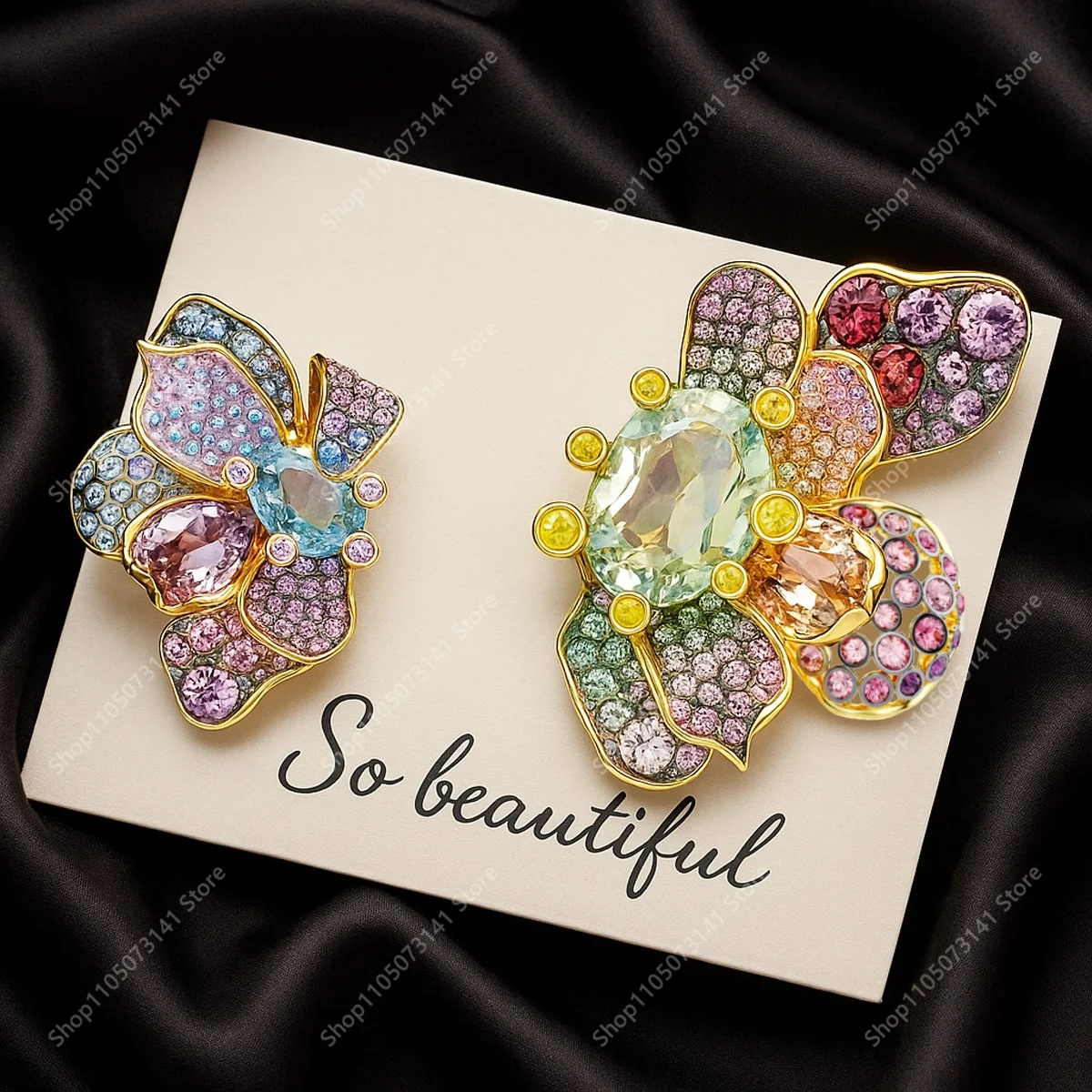 

Noble and Gorgeous Flower with Colorful Diamond Earrings, Essential Jewelry for Banquet and Party - Birthday Gift