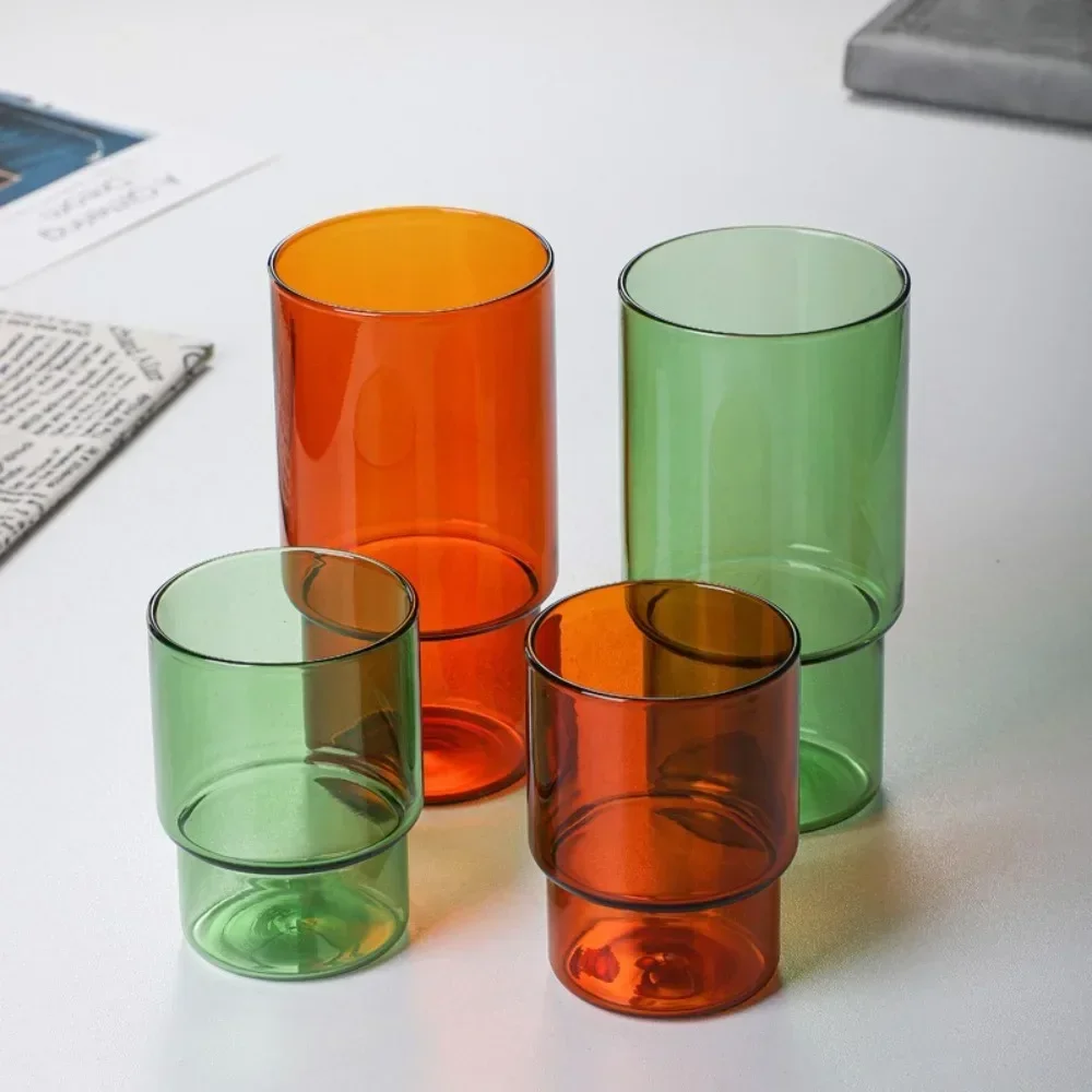 Colored Coffee Cup 220ml 480ml Stackable Clear Amber Blue Green Heat Resistant Milk Water Glass Mug  High Borosilicate Mug