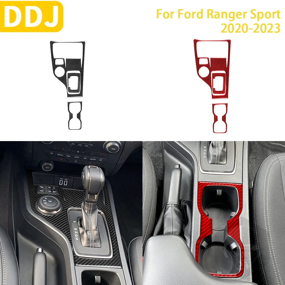 

For Ford Ranger Sport 2021 2022 2023 Accessories Carbon Fiber Car Interior Gear Shift Cup Holder Panel Trim Sticker Decoration