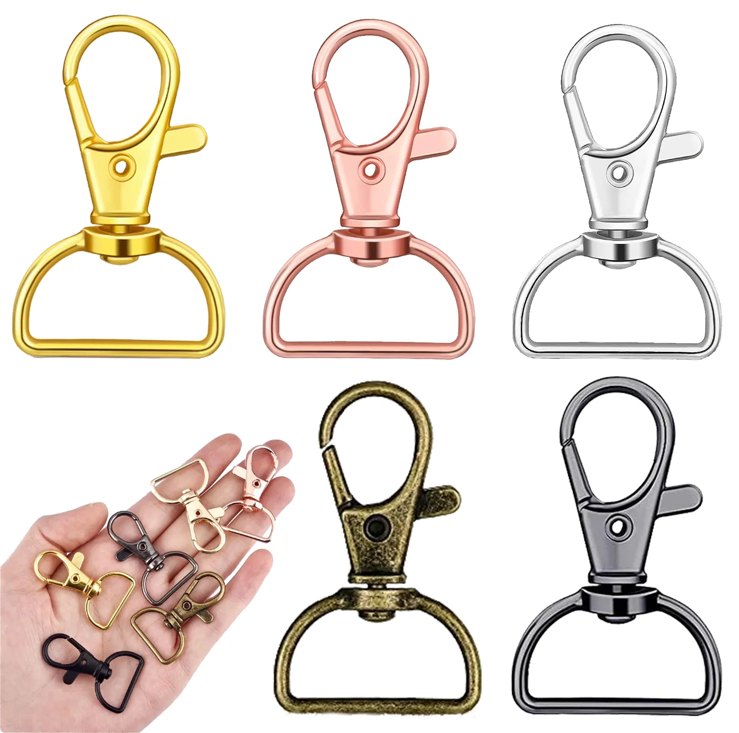 30-Pack Swivel Buckle Strap D-Ring Lanyard Spring Hook Keychain Clip Hook Metal Lobster Claw Clasp for Key Ring Hand Sewing