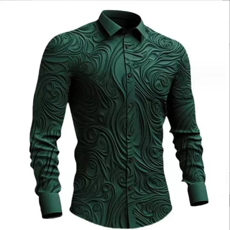 Spring Autumn Retro Gothic Men's Shirt Outdoor Solid 3D Printed Totem Halloween Streetwear Turn-down Collar Long Sleeve Shirt