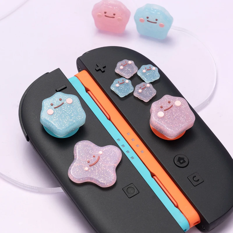 Bling Stars D-pad Cross Button ABXY Key Sticker Joystick Thumb Stick Grip Cap Cover For Nintendo Switch 2 NS2 Joy-con Skin Case