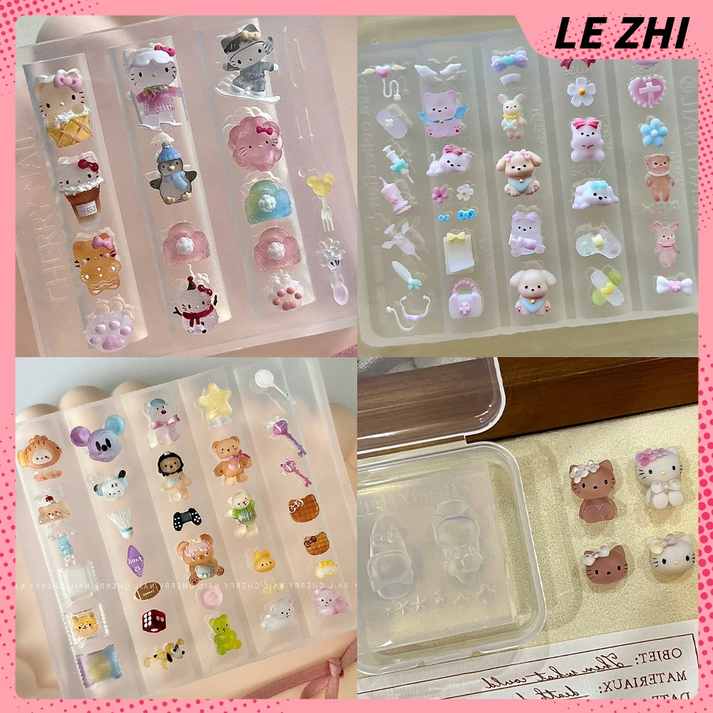 

Lovely Cartoon Animals Hello Kitty Rabbit Cats Bear Dog Nail Mold Bowknot Necklace Flowers Balloon Diy Silicone Nail Mold Charms