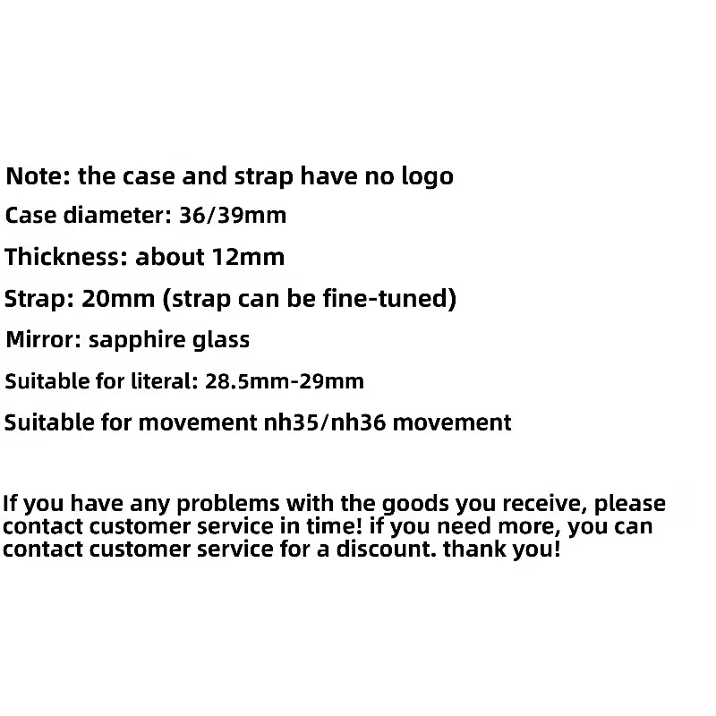 Accessori per custodie per NH35 Log Round Edge 36/39MM Cassa in acciaio inossidabile Vetro zaffiro per movimento NH35/36