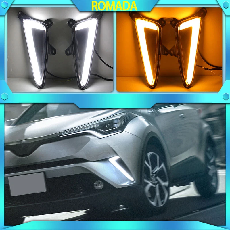 ไฟวิ่งเดย์ไลท์ LED DRL 1คู่สำหรับรถยนต์ Toyota C-HR chr/izoa 2017 2018 2019พร้อมไฟเลี้ยวสีเหลืองแบบไดนามิกไฟตัดหมอก