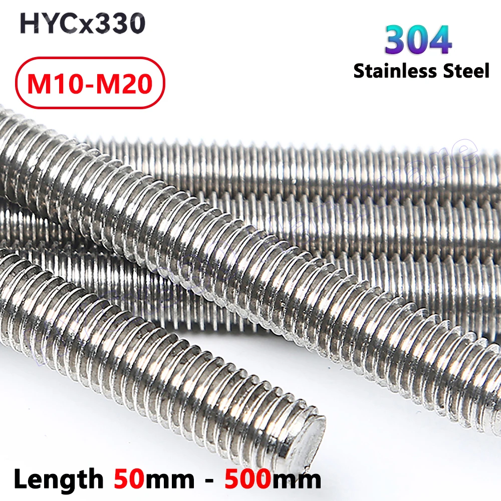 M10 M12 M14-M20 304 Stainless Steel Full Threaded Rod Fully Metric Thread Rods Shaft Bar Screws Headless Bolt Stud L=50mm-500mm