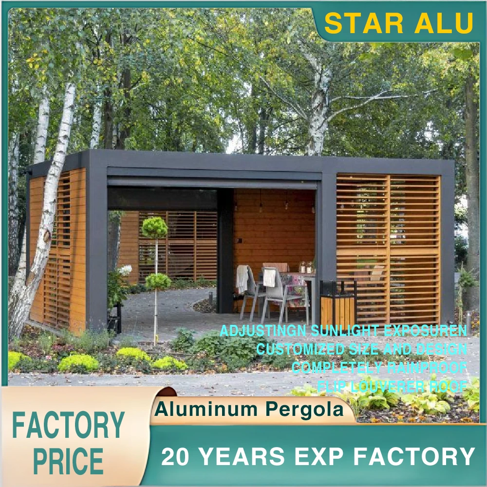 

Пергола для уличной беседки на заказ со светодиодной подсветкой, выдвижной стеной экрана и моторизованной системой крыши — идеально подходит для у бассейна