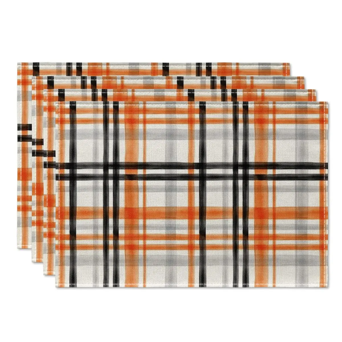 Buffalo Plaid Fall Placemats,Halloween Seasonal Table Mats for Party,Kitchen Dining Decor, Orange and Black, 12x18 in, Set of 4