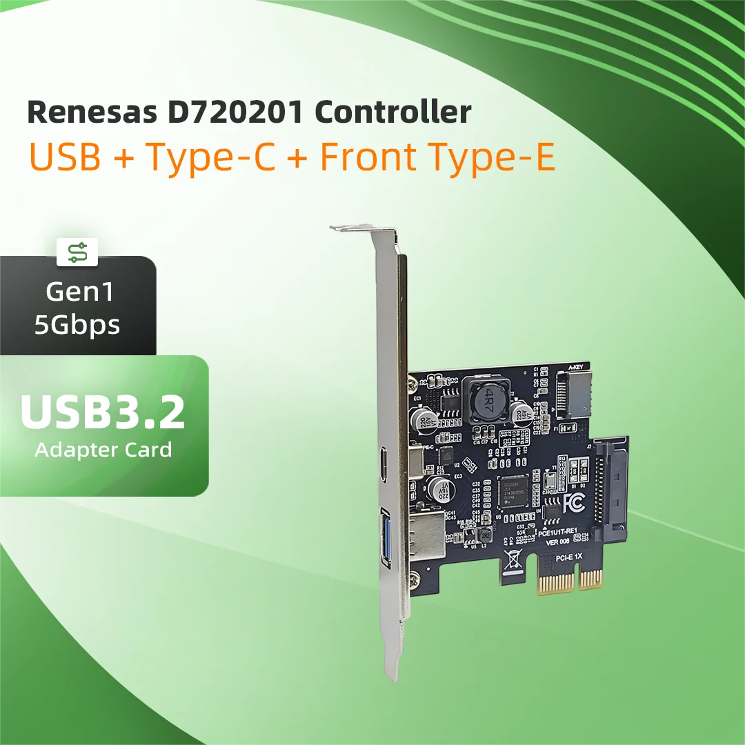 USB Type-C Type-E USB3.2 Gen1 Expansion Card 5Gbps D720201 Controller Front Panel Adapter Card Desktop PCIe Riser Card