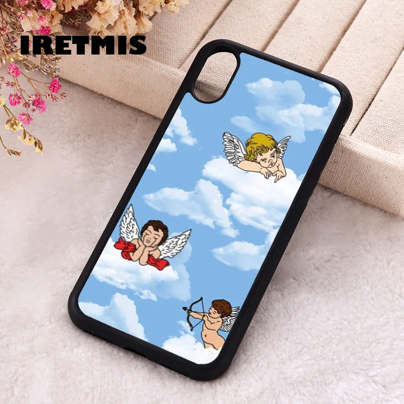 Iretmis Phone Cover Case For iPhone X XS Max XR 11 12 13 PRO MINI 14 15 16 Plus Rubber Silicone TPU Angels in The Cloud