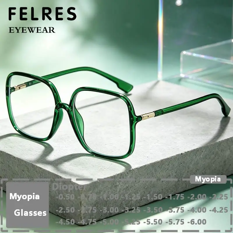 Designer Square Clear Myopia Glasses Men Women Fashion Anti Blue Light Prescription Optical Eyewear Negative Diopter-0.5 To -6.0