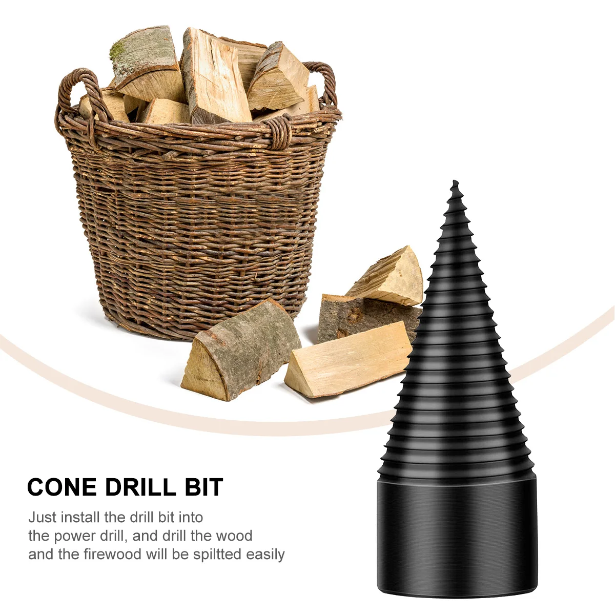 

3Pcs Splitting Wood Cone Drill Bit Heavy Duty Steel Firewood Splitter Woodworking Tool High Hardness Fast Efficiency