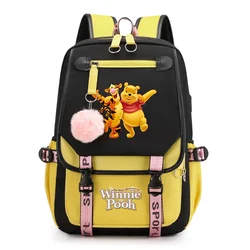 Disney Winnie the Pooh Backpacks Teenager USB Charging Laptop Backpack Women Men Rucksack Travel Bag Mochila