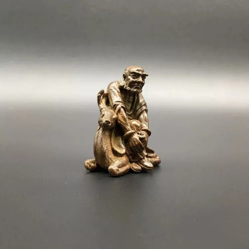 Solid Brass Deer-Sitting Arhat Mini Statue One of Eighteen Arhats Desk Zen Home Office Decor Buddhist Gift