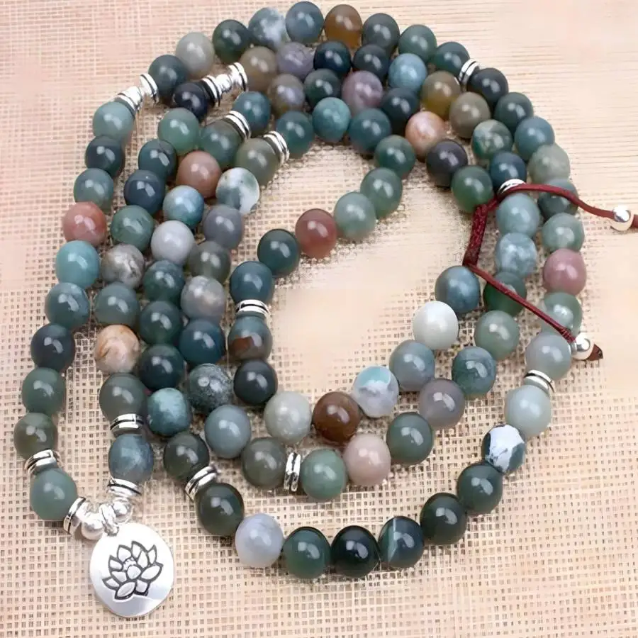 

8mm India agate Buddha gemstone Beads Tassels Necklace Yoga elastic Natural stone Bohemian Women Zen Sacred Meditation