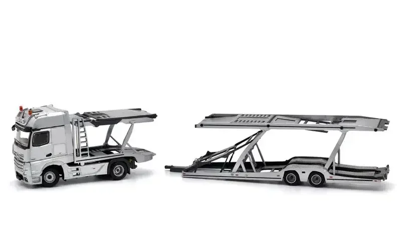 Unique Model × Tiny 1/64 MB Actros Double decker car trailer LHD Simulation Alloy Model Cars