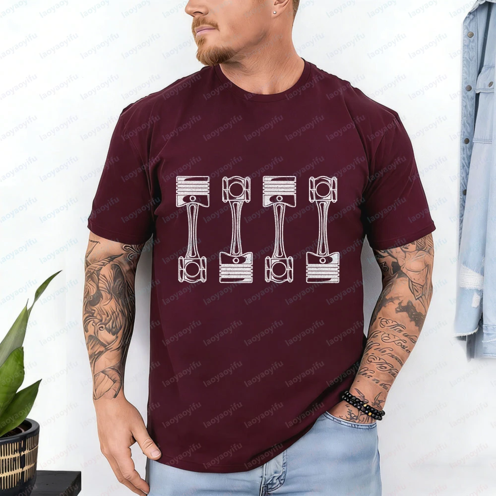 Rugged Gearhead Cotton T-Shirt Modern Engine Piston Streetwear Robust Mechanic Vintage Classic Fashion Summer Men's Clothing