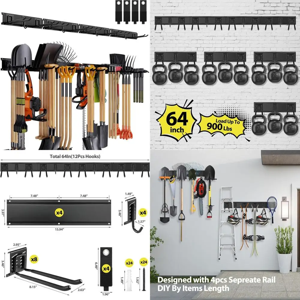 

64 Wall-Mounted Adjustable Heavy-Duty Garden Tool Organizer, Holds 20 Tools Up to 900lbs