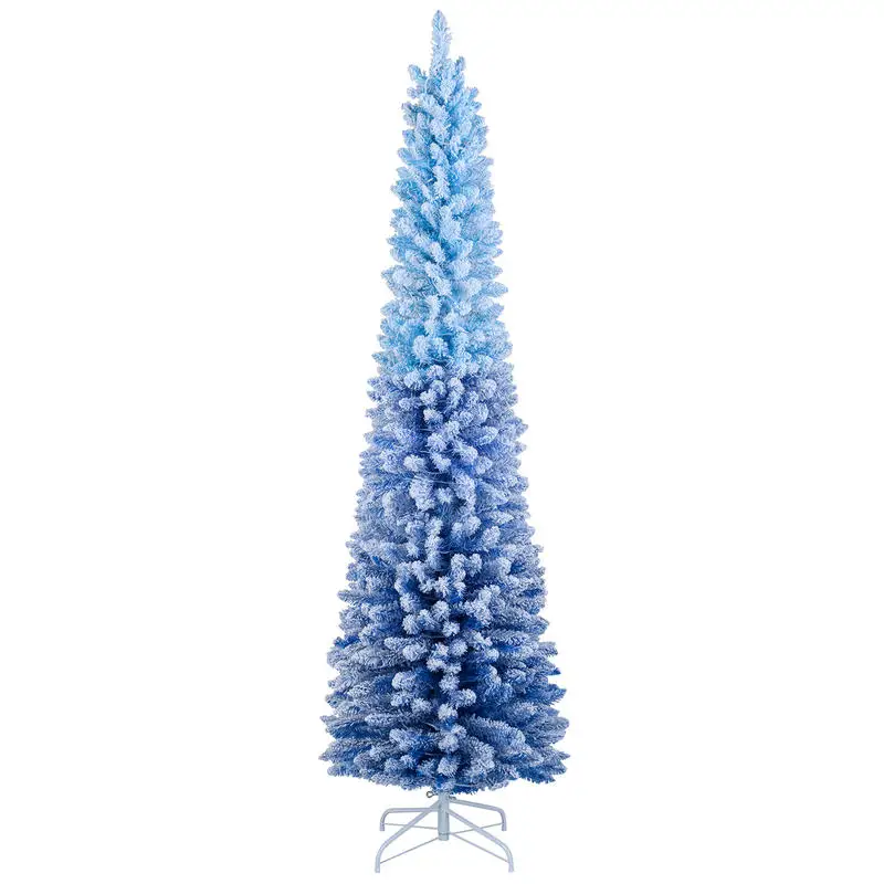

6/7 Feet Snow-flocked Artificial Christmas Tree Pre-lit Xmas Tree with 220/290 Warm White LED Lights-7 Feet