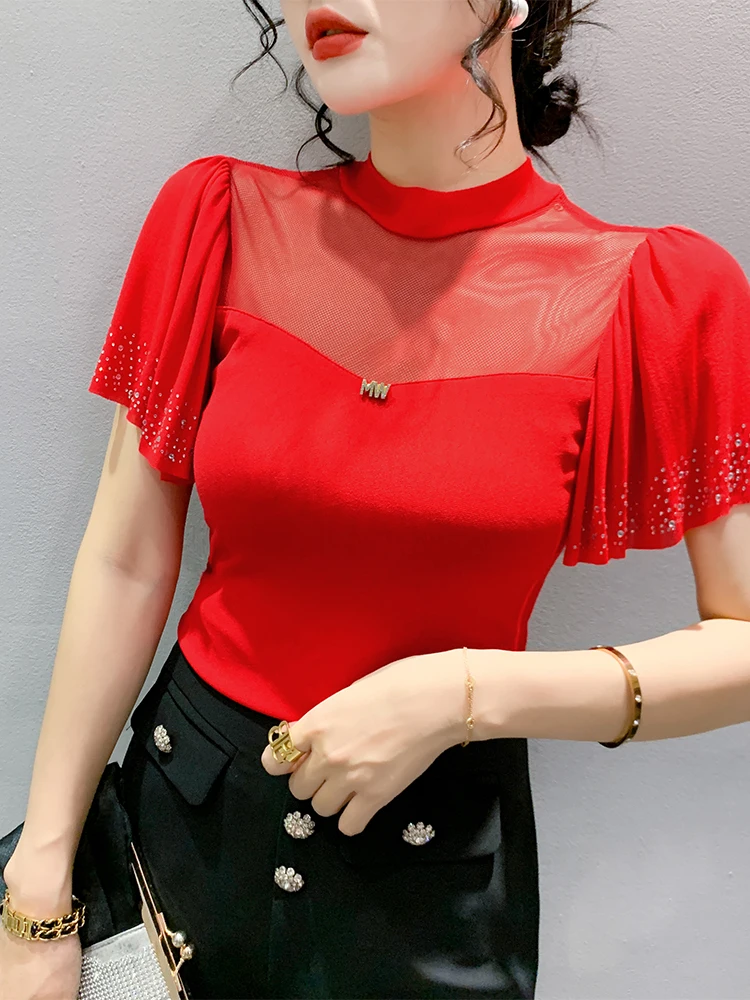 

Женская футболка Faionable Ruffle Sve Summer Me Paneling для похудения, корейский круглый топ Ne Embellied