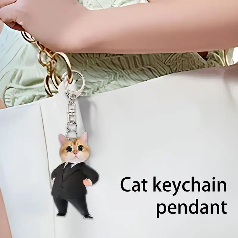

Cute Cat Key Chain Creative Cat In A Suit Shape Acrylic Keychain Exquisite Cartoon Keychains Anime Keychain For Family Friends