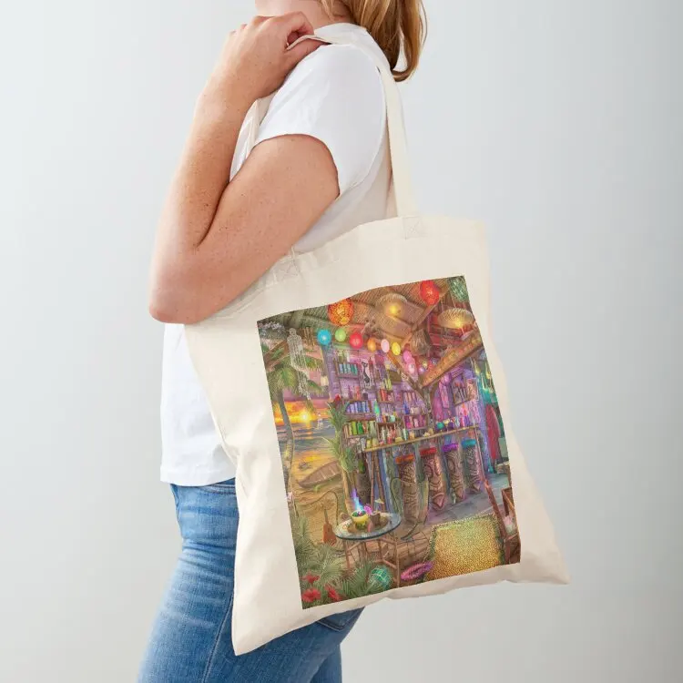 

Tiki Beach Sunset Tote Bag female bag custom bags sacs de shopping tote bag men