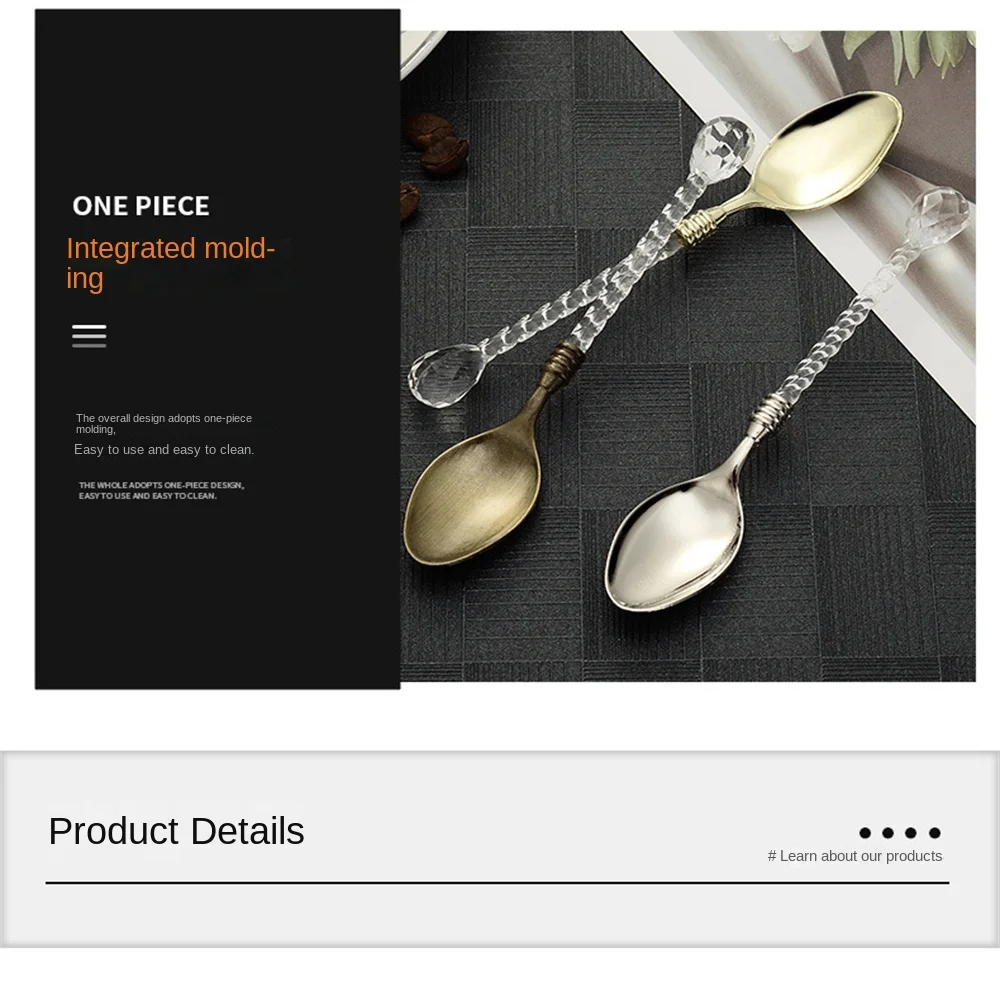 1PC Vintage Pattern Crystal Coffee Tea Mini Spoon Silver Mixing Spoon High Quality Retro Spoon Cafeteria Station Accessories