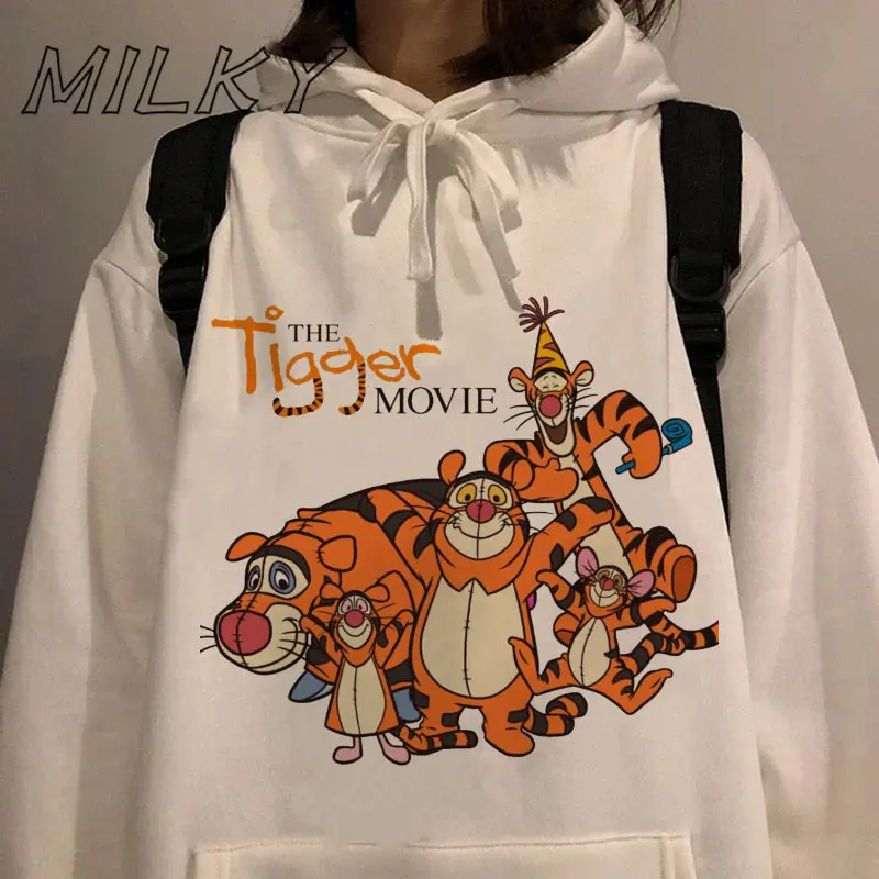 

Hoodies Women The Tigger Movie Harajuku Pullovers Casual Tops O-Neck Winnie The Pooh Print Hooded Sweatshirt Long Sleeves High