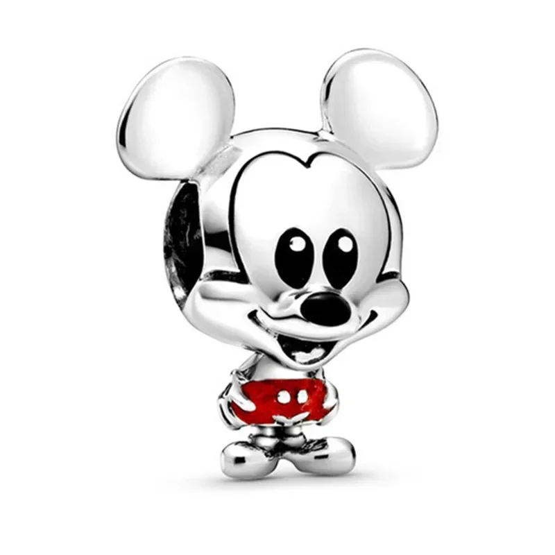 Disney Mickey e Minnie Mouse Amuletos para Mulheres, Acessórios para Joias DIY, Pingente de Contas, Fits Pulseiras e Pulseiras, Presente, Prata 925